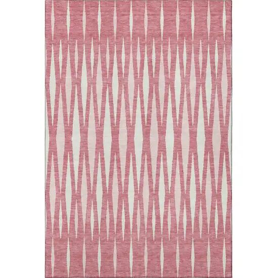 Blush And Ivory Geometric Washable Area Rug With UV Protection Photo 4