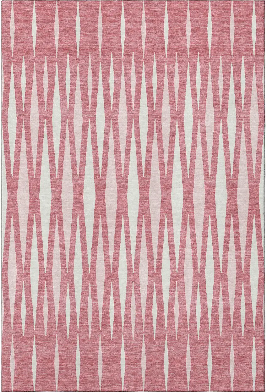 Blush And Ivory Geometric Washable Area Rug With UV Protection Photo 4