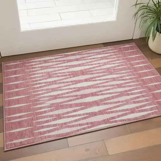 Blush And Ivory Geometric Washable Area Rug With UV Protection Photo 2