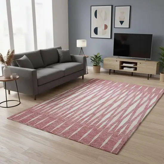 Blush And Ivory Geometric Washable Area Rug With UV Protection Photo 2
