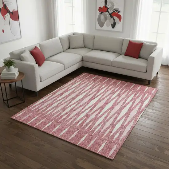 Blush And Ivory Geometric Washable Area Rug With UV Protection Photo 2