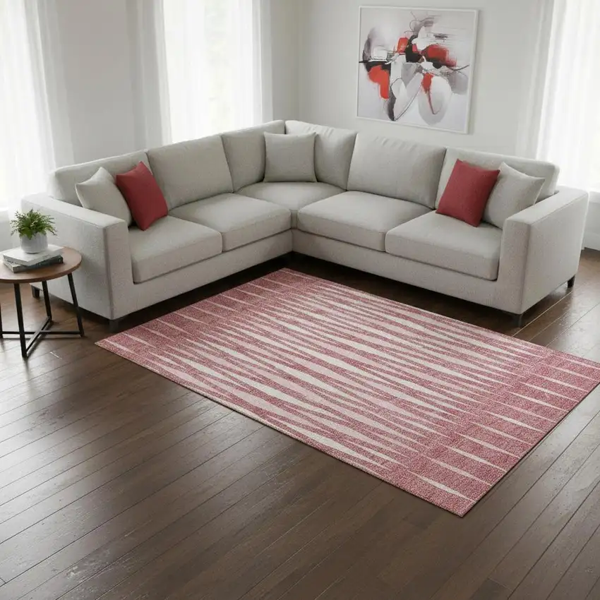 Blush And Ivory Geometric Washable Area Rug With UV Protection Photo 2