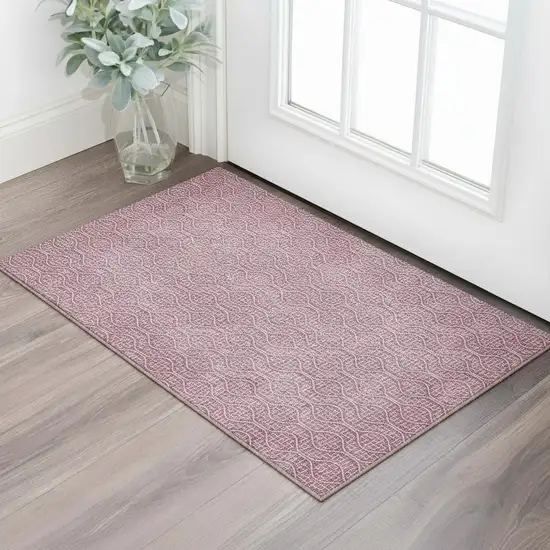 Blush And Ivory Geometric Washable Area Rug With UV Protection Photo 1