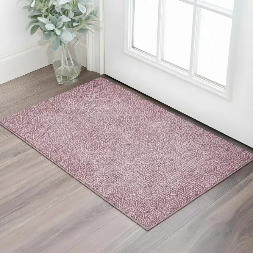 Blush And Ivory Geometric Washable Area Rug With UV Protection Photo 1