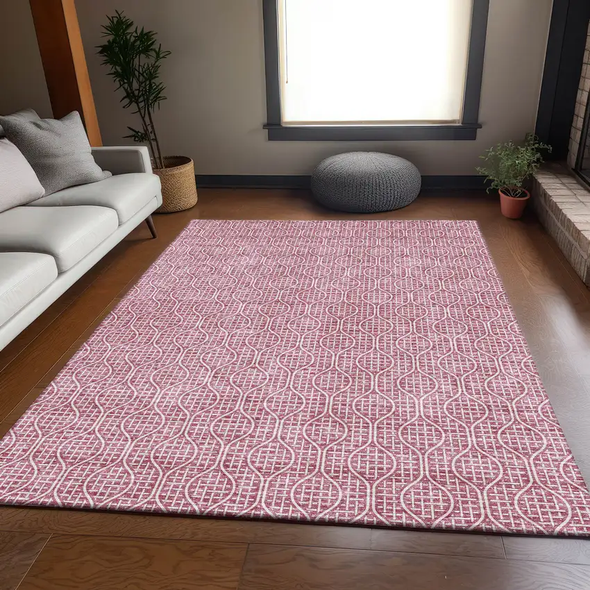 Blush And Ivory Geometric Washable Area Rug With UV Protection Photo 5