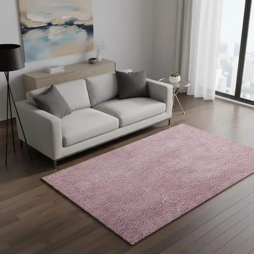 Blush And Ivory Geometric Washable Area Rug With UV Protection Photo 2