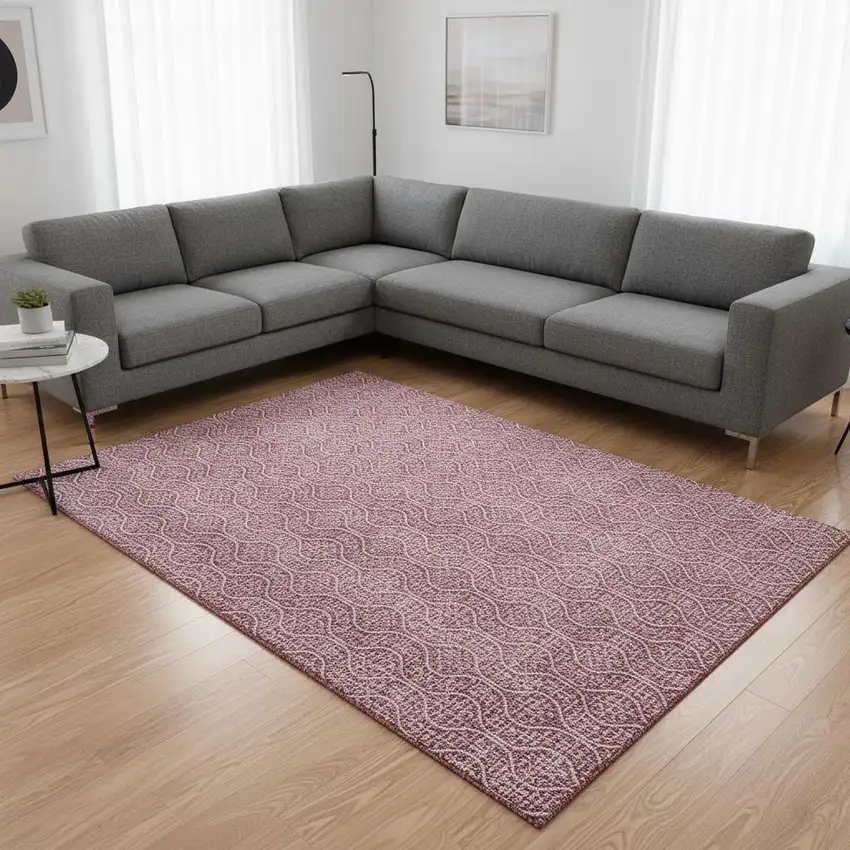 Blush And Ivory Geometric Washable Area Rug With UV Protection Photo 2