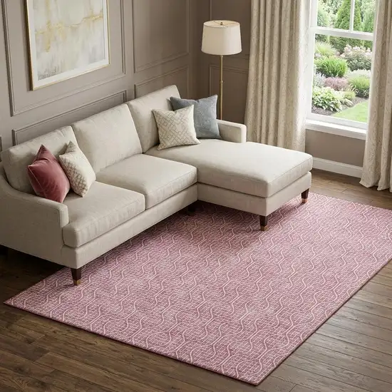 Blush And Ivory Geometric Washable Area Rug With UV Protection Photo 1