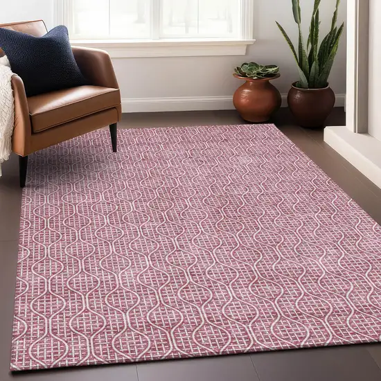 Blush And Ivory Geometric Washable Area Rug With UV Protection Photo 4