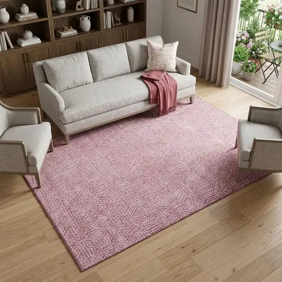 Blush And Ivory Geometric Washable Area Rug With UV Protection Photo 1