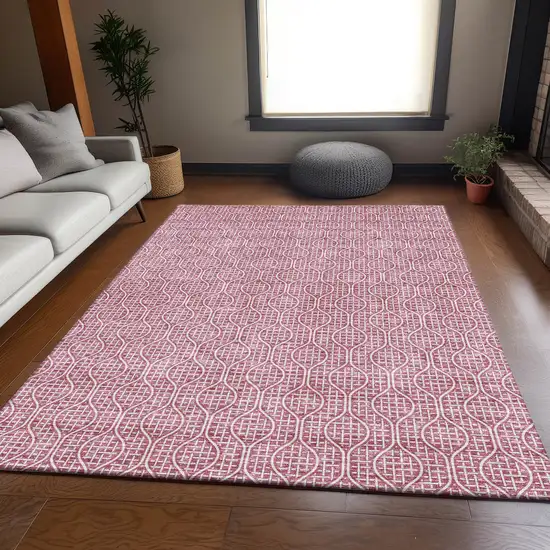 Blush And Ivory Geometric Washable Area Rug With UV Protection Photo 5