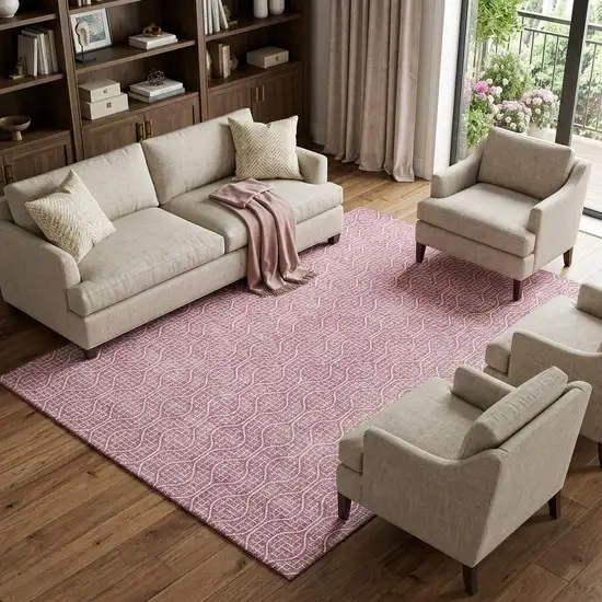 Blush And Ivory Geometric Washable Area Rug With UV Protection Photo 1
