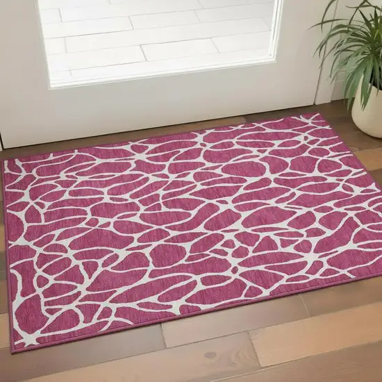 Blush And Ivory Geometric Washable Area Rug With UV Protection Photo 2