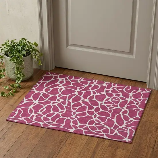 Blush And Ivory Geometric Washable Area Rug With UV Protection Photo 1