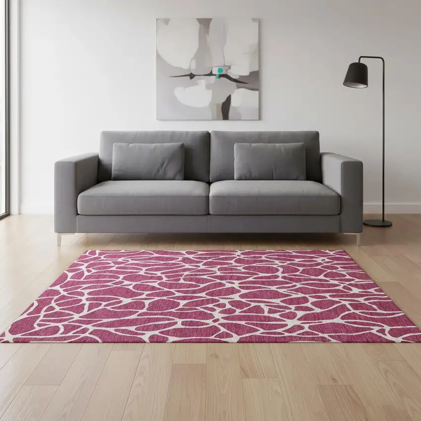 Blush And Ivory Geometric Washable Area Rug With UV Protection Photo 2