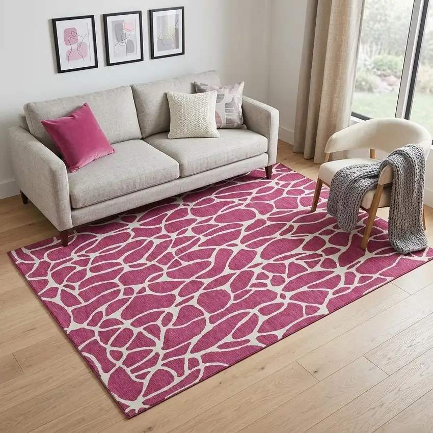 Blush And Ivory Geometric Washable Area Rug With UV Protection Photo 1
