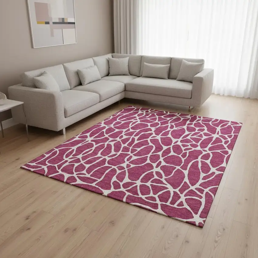Blush And Ivory Geometric Washable Area Rug With UV Protection Photo 2