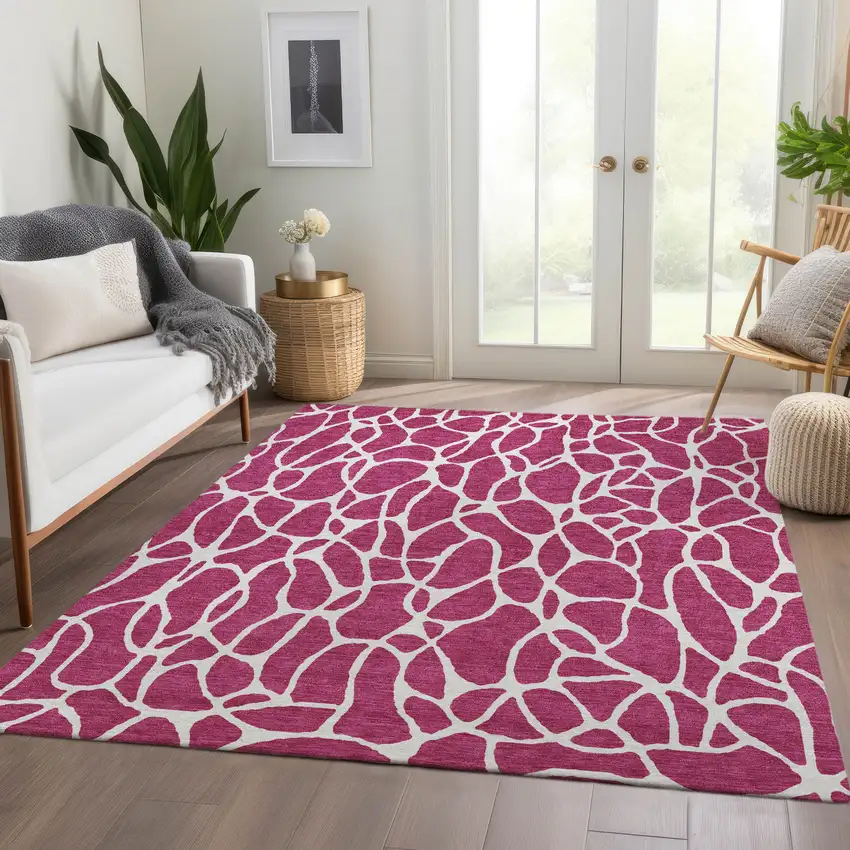 Blush And Ivory Geometric Washable Area Rug With UV Protection Photo 5