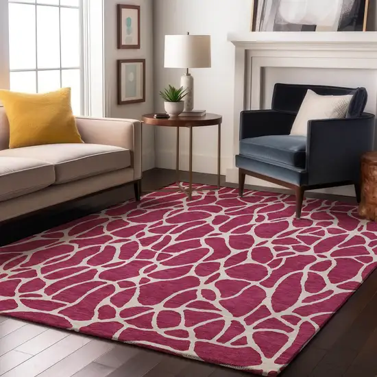 Blush And Ivory Geometric Washable Area Rug With UV Protection Photo 4
