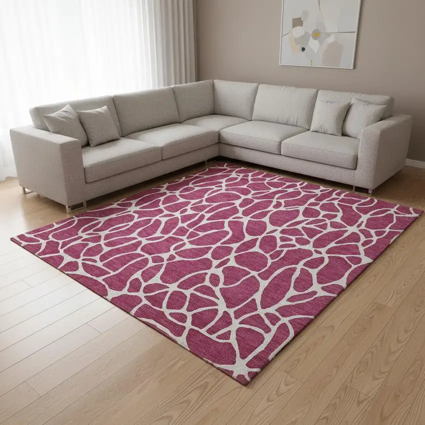 Blush And Ivory Geometric Washable Area Rug With UV Protection Photo 2