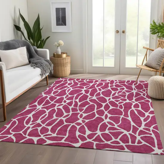 Blush And Ivory Geometric Washable Area Rug With UV Protection Photo 5