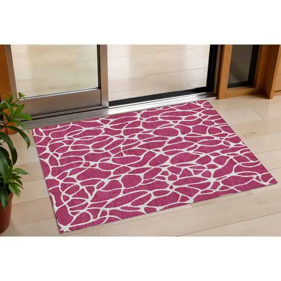 Blush And Ivory Geometric Washable Indoor Outdoor Area Rug Photo 1