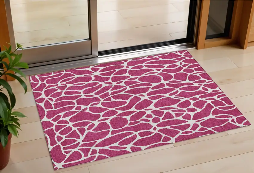 Blush And Ivory Geometric Washable Indoor Outdoor Area Rug Photo 1