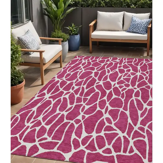 Blush And Ivory Geometric Washable Indoor Outdoor Area Rug Photo 1