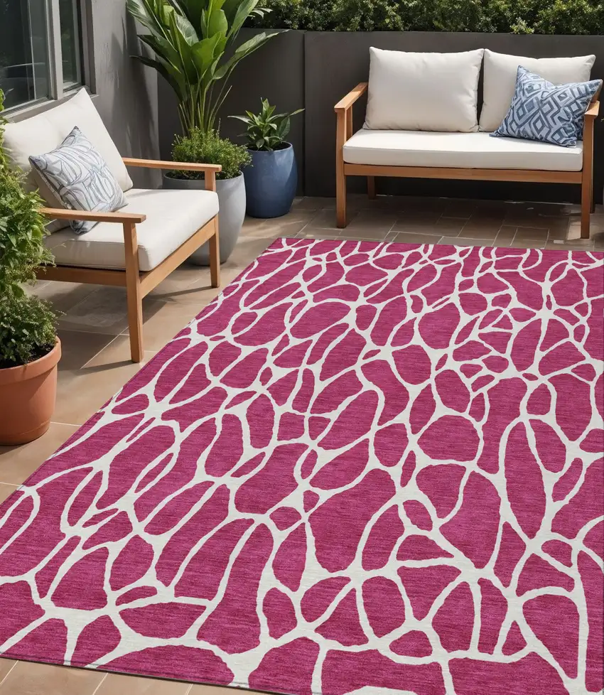 Blush And Ivory Geometric Washable Indoor Outdoor Area Rug Photo 1