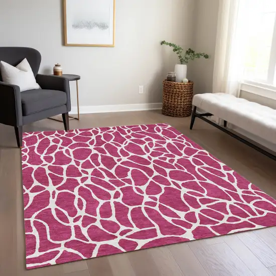 Blush And Ivory Geometric Washable Indoor Outdoor Area Rug Photo 9
