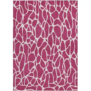 Photo of Blush And Ivory Geometric Washable Indoor Outdoor Area Rug