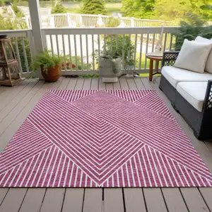 Photo of Blush And Ivory Geometric Washable Indoor Outdoor Area Rug
