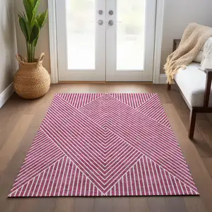 Photo of Blush And Ivory Geometric Washable Indoor Outdoor Area Rug
