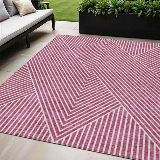 Blush And Ivory Geometric Washable Indoor Outdoor Area Rug Photo 1
