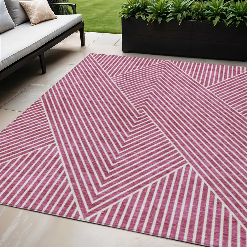 Blush And Ivory Geometric Washable Indoor Outdoor Area Rug Photo 1