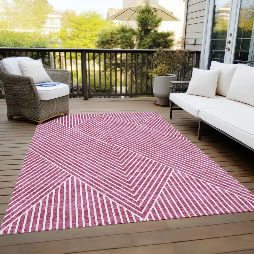 Blush And Ivory Geometric Washable Indoor Outdoor Area Rug Photo 9