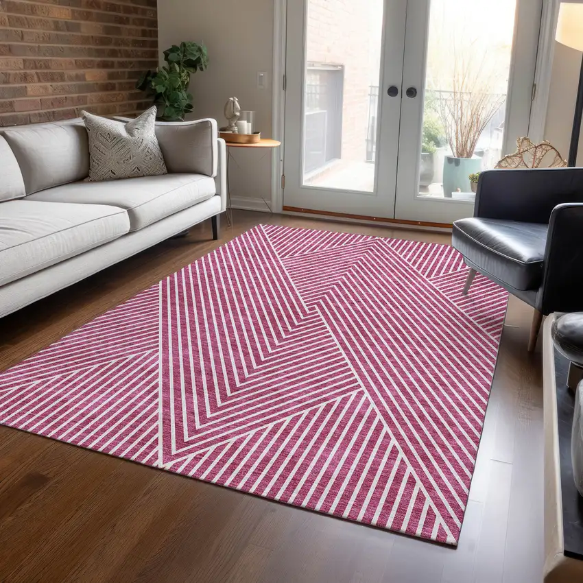 Blush And Ivory Geometric Washable Indoor Outdoor Area Rug Photo 8