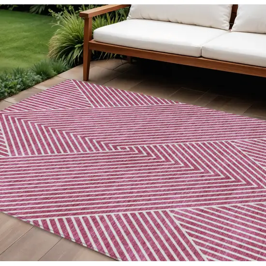 Blush And Ivory Geometric Washable Indoor Outdoor Area Rug Photo 1