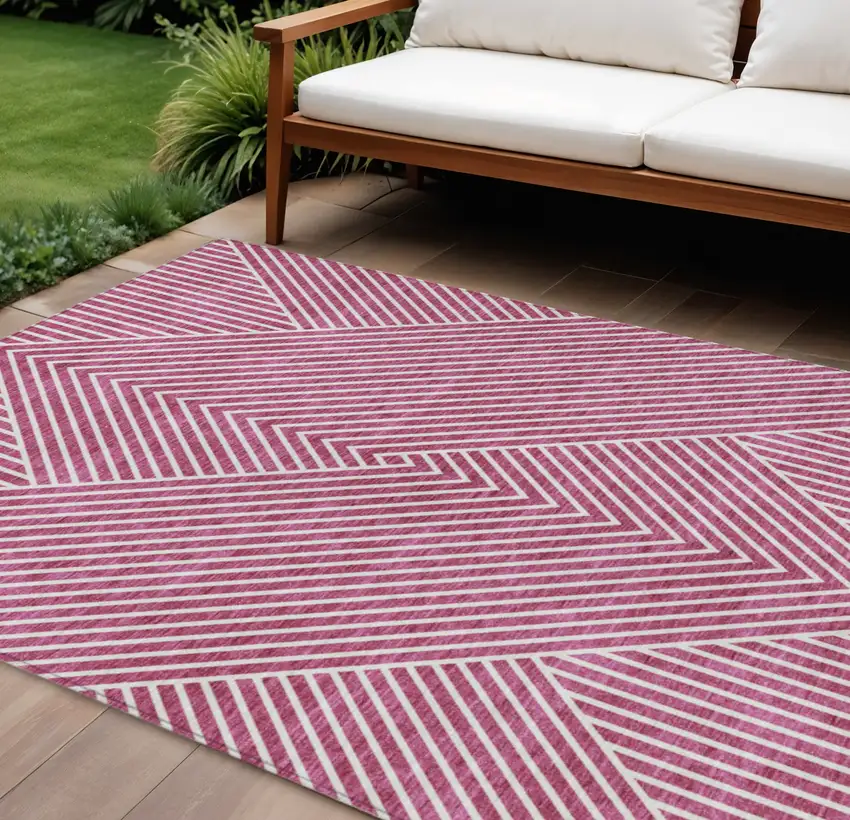 Blush And Ivory Geometric Washable Indoor Outdoor Area Rug Photo 1
