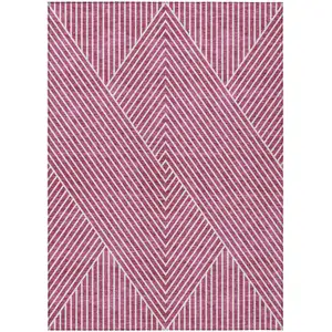 Photo of Blush And Ivory Geometric Washable Indoor Outdoor Area Rug
