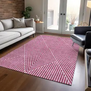 Photo of Blush And Ivory Geometric Washable Indoor Outdoor Area Rug
