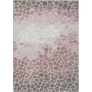 Photo of Blush And Ivory Geometric Washable Indoor Outdoor Area Rug