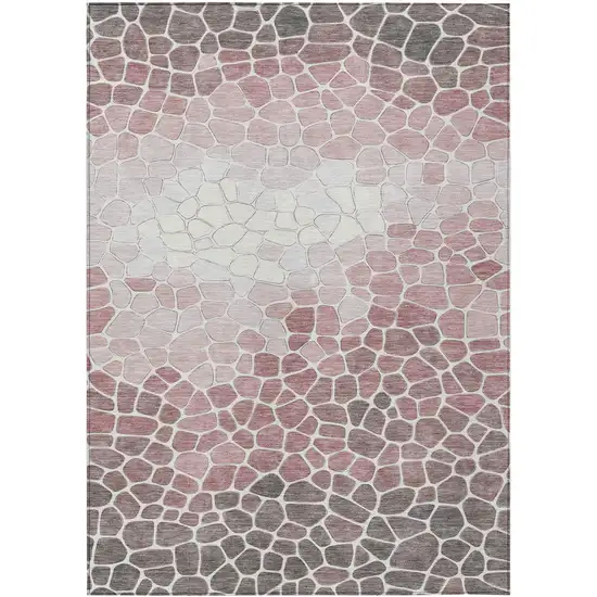 Blush And Ivory Geometric Washable Indoor Outdoor Area Rug Photo 1