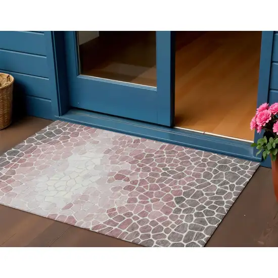 Blush And Ivory Geometric Washable Indoor Outdoor Area Rug Photo 2