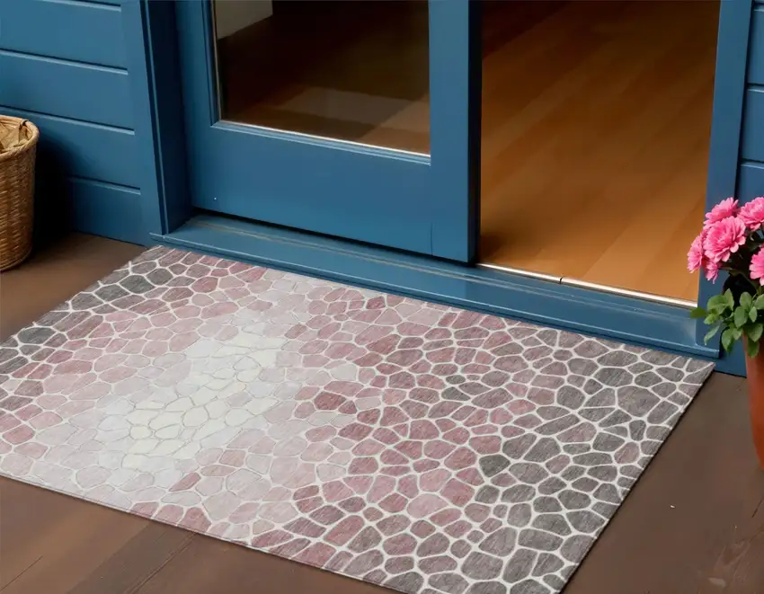 Blush And Ivory Geometric Washable Indoor Outdoor Area Rug Photo 2