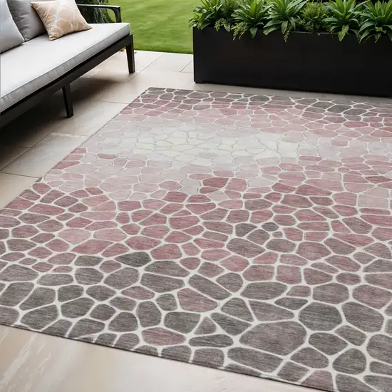 Blush And Ivory Geometric Washable Indoor Outdoor Area Rug Photo 2