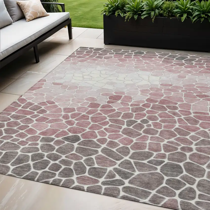 Blush And Ivory Geometric Washable Indoor Outdoor Area Rug Photo 2