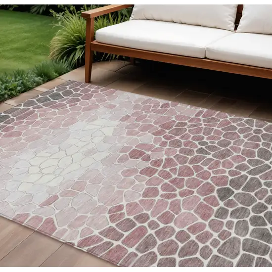 Blush And Ivory Geometric Washable Indoor Outdoor Area Rug Photo 2