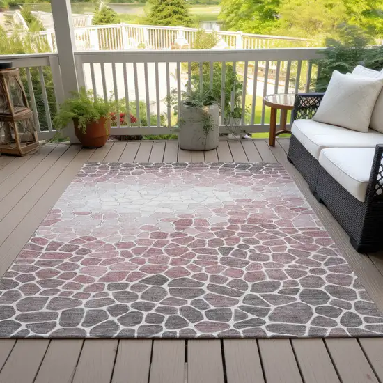 Blush And Ivory Geometric Washable Indoor Outdoor Area Rug Photo 4