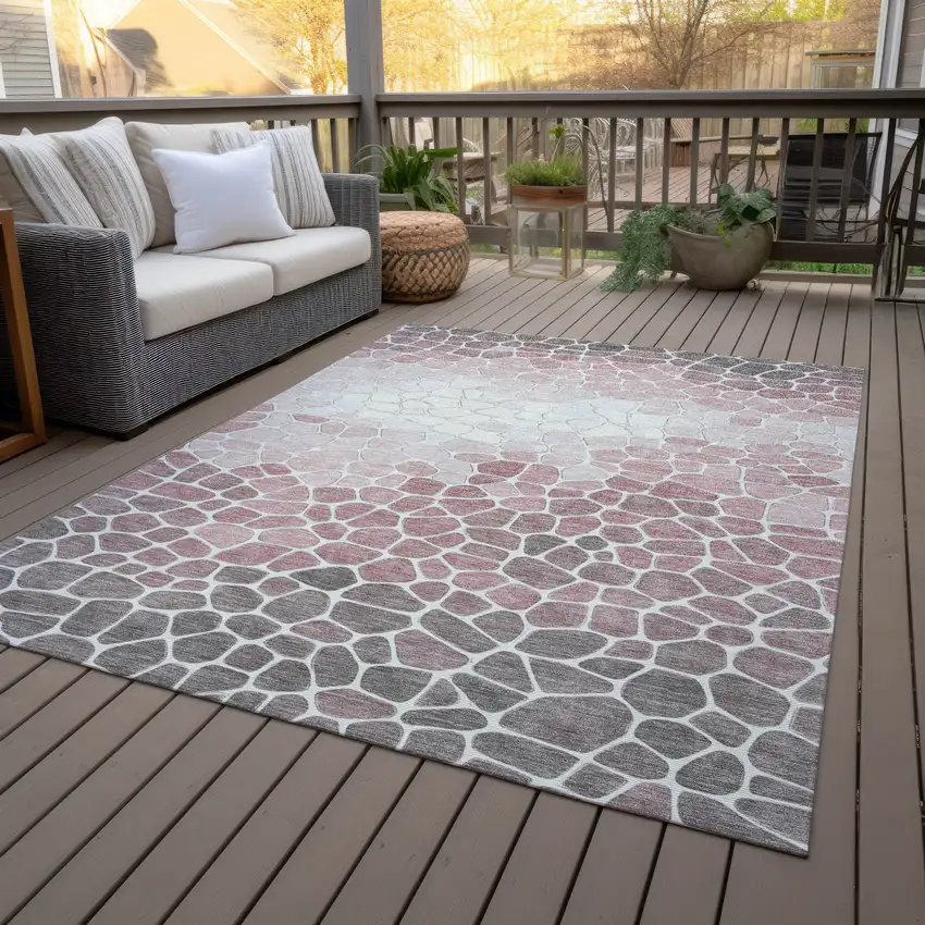 Blush And Ivory Geometric Washable Indoor Outdoor Area Rug Photo 7